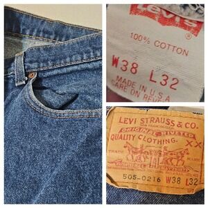 VTG Levi 505 0216 Jeans Mens 1987 W34 L29 Blue Cotton Made USA 80s Red Batwing